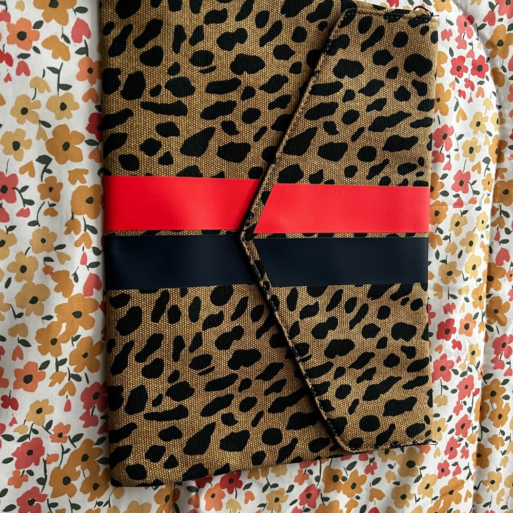 Stella & Dot Leopard Print Clutch with Red and Black Stripes